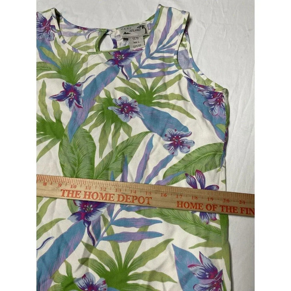 Vtg Reef Island Silk Dress L Hawaiian Floral Palm Straight Midi Side Slit Resort - Picture 7 of 13